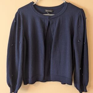Midnight Blue Cardigan With Pearl Accents